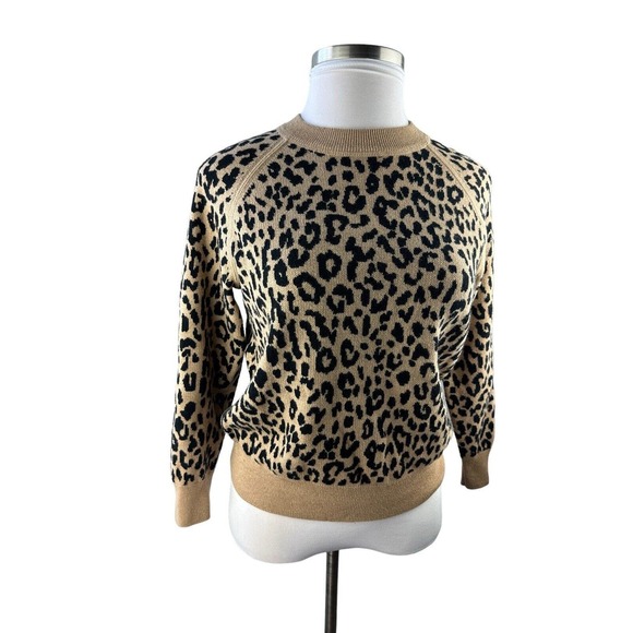 J. Crew Boyfriend Crewneck Sweater Leopard Print Re-Imagined Wool AK037 Small - Picture 4 of 14